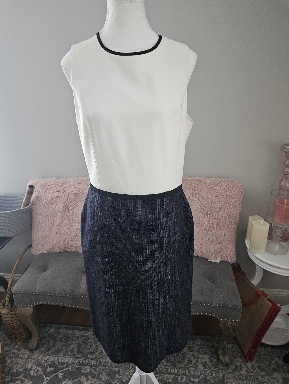 Ann Taylor White Top/Navy Tweed DRESS